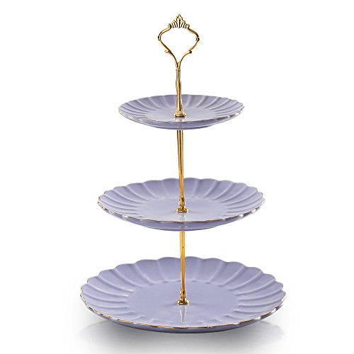 Purple 3-Tier Ceramic Cake Stand Wedding Dessert Serving Platter