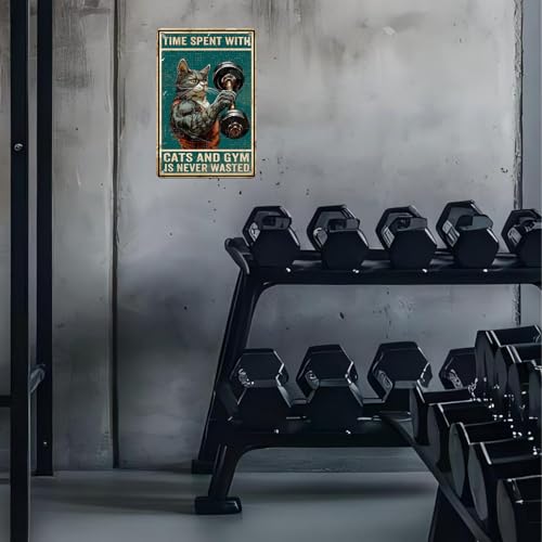 Cat Gym Metal Tin Sign - Time Spent With Cats And Gym Is Never Wasted - 8x12 Inches - Gym 1 Variation
