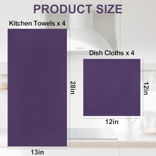Homaxy 8 Pack Cotton Kitchen Towels and Dishcloths Set - Eggplant