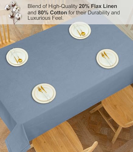 Cotton Linen Table Cloth 84x60 Inches - Grey, Hemstitched, Elegant Dining Accessory