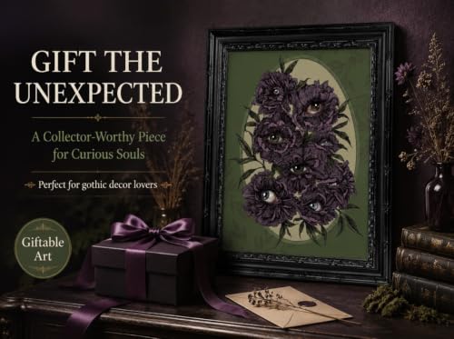 Gothic Dark Academy Wall Art - Surreal Purple Peony Floral Eye Canvas Print - 24x16 Inches