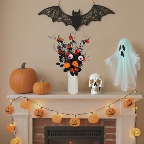 Yellow Artificial Pumpkin Maple Leaf Flowers - 21 Inch Halloween Decor Set of 5