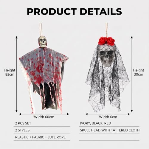 Spooky Hanging Skeleton Ghost Decorations Set for Halloween Indoor Outdoor Yard