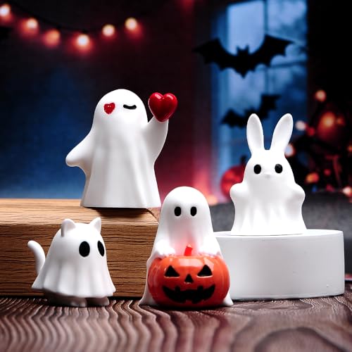 Halloween Ghost Mini Figurines Set - Cute Spooky Tabletop Decor & Party Favors