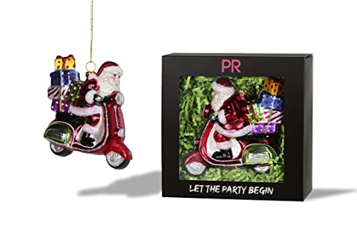 Moped Santa Ornament - Large Holiday Xmas Decoration - Santa Collection