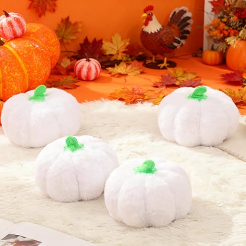Simgoing 4 Pcs White Pumpkin Decorative Pillows Fall Halloween Thanksgiving