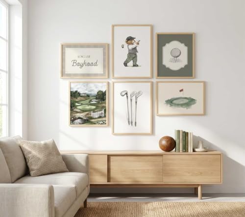 Golf Bear Nursery Wall Art Set - Vintage Baby Animal Sports Prints, 12x16in, Unframed - Variation: Golf Bear Poster 16L"x12W"