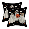 Halloween Pillow Covers 18x18 Pack of 2 - Black Beige Dog & Bat Decor