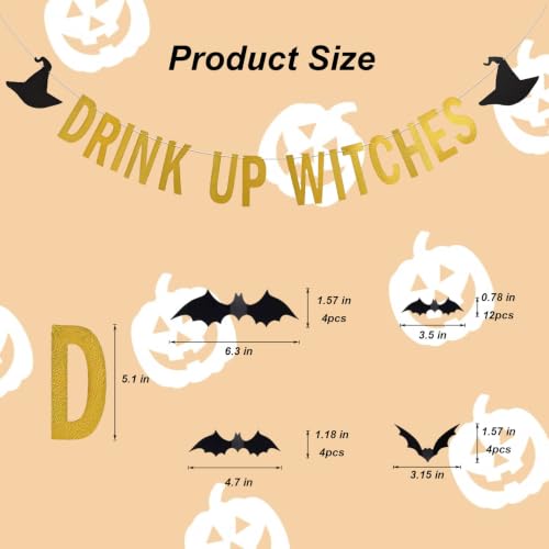 Halloween Banner with Bat Stickers - Gold Drink Up Party Decorations Indoor