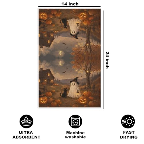 Ghost Cat Halloween Kitchen Towels - Pumpkin Hand Towels - Multi 1670