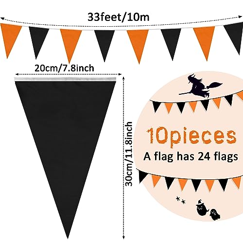 Halloween Pennant Banner Flags - Orange & Black 10 Pcs, 32.8ft Long, Party Decorations