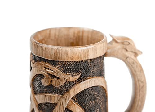 Norse Empire Wooden Beer Mug 20Oz Urnes Style Handcrafted Viking Gift - Carved Mug Variation