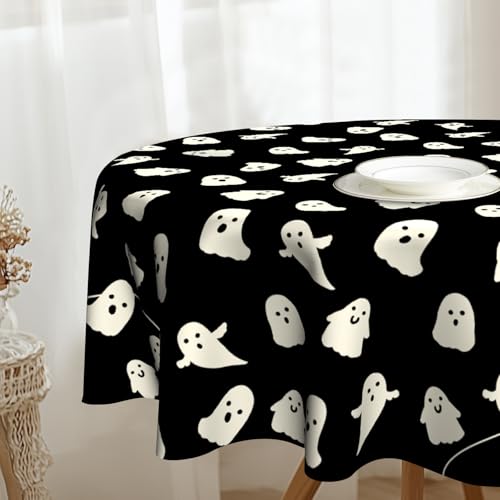 VentuCoven Halloween Spooky Round Tablecloth 60 Inch Black Ghost Decorations