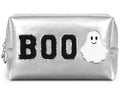 Halloween Makeup Bag with Chenille Patch - Silver - Large Travel Cosmetic Organizer