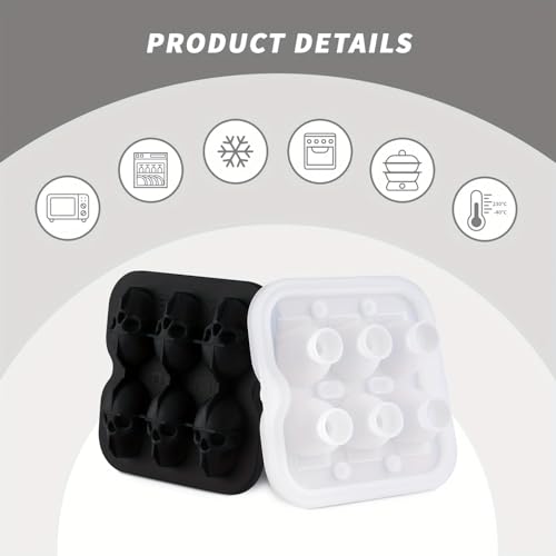 Black Skull Ice Cube Mold - 6 Cavity Silicone Ice Tray for Cocktails & Halloween