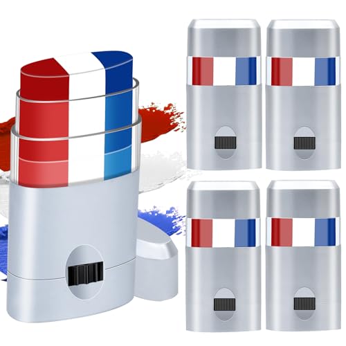 4-Pack Red White Blue Face Paint Sticks for 4th of July Body & Face Makeup