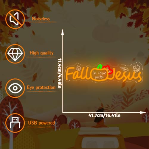 Fall in Love with Jesus Neon Sign for Wall Decor Christian Fall LED Sign - Seasonal Faith Decoration