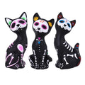 Day of the Dead Skeleton Cat Figurines Set - Halloween Decor, Resin Gothic Statues