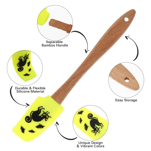 Halloween Silicone Spatula with Wooden Handle Cat Pumpkin Pattern Baking Utensil