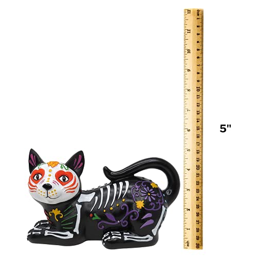 Dia De Los Muertos Cat Figurine - Day of the Dead Halloween Decor, 9 Inch Resin Statue