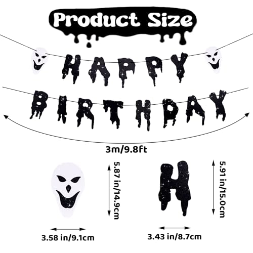 Halloween Birthday Banner with Ghost Masks - Spooky Party Decorations