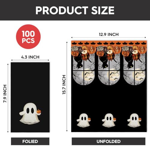 Black Halloween Paper Napkins - Pumpkin Ghost Design, 100 Pack
