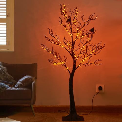 4ft Halloween Tree with 150 Orange Fairy Lights - Gothic Indoor & Outdoor Decoration
