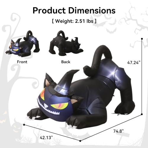 6FT Halloween Rotating Black Cat Inflatable Decoration with Witch's Hat - Outdoor Spooky Yard Decor