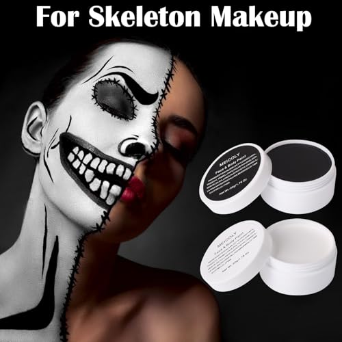 Halloween Face Paint Kit with Black and White Face Paint, Setting Powder & Sponge - Unisex SFX Makeup