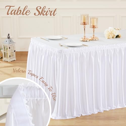 17ft Satin White Table Skirt for Rectangular Tables - Wrinkle-Resistant Party & Event Decor - White / 204" x 30"