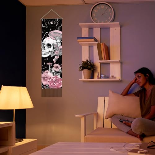 Butterfly Skull Tapestry Set - Pink & Black Moon Phase Wall Hanging for Bedroom Decor
