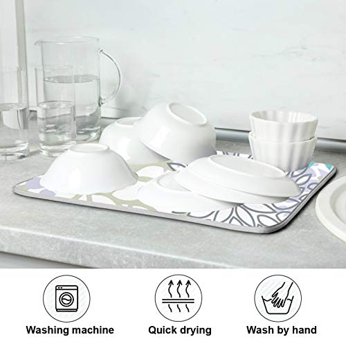 ALAZA 16 x 18 Inch Blue Grey Purple White Dahlia Dish Drying Mat Microfiber Kitchen Counter Protector