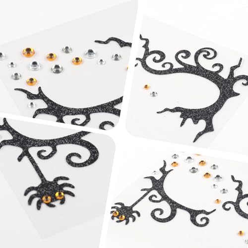 Halloween Face Tattoo Ghost Tree Face Stickers with Rhinestones - Variation D