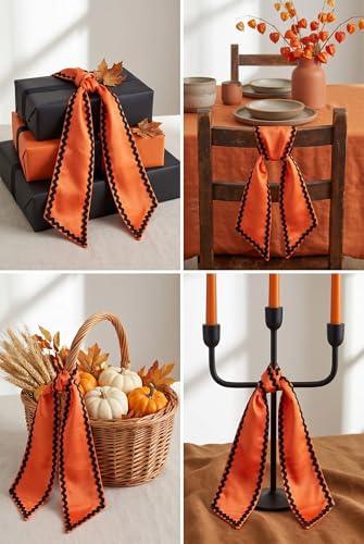 Halloween Orange & Black Satin Wreath Sash Set - Variation: Orange Black Wave