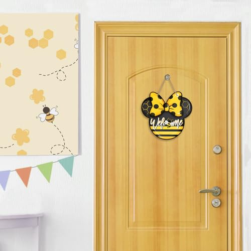 Welcome Spring Summer Door Sign - Bee Yellow Black, Farmhouse Front Door Decor - Bee Variation