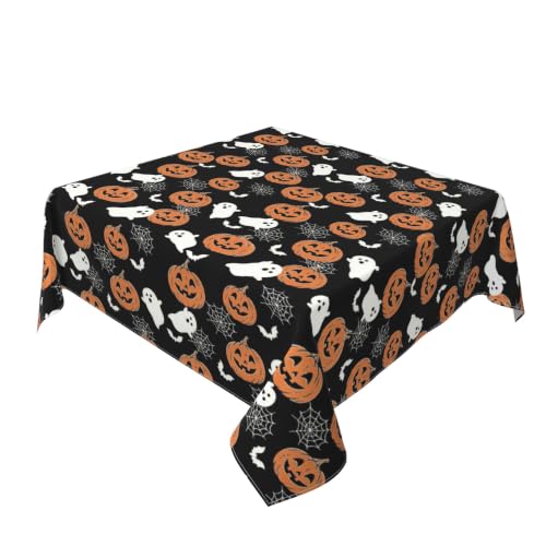 Halloween Autumn Tablecloth 54 Inch Round Ghost Design for Dining & Decor - Black