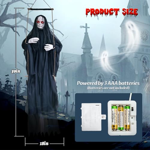 Halloween Hanging Ghost Decoration with Glowing Eyes & Sound - Indoor/Outdoor Spooky Ghost Girl
