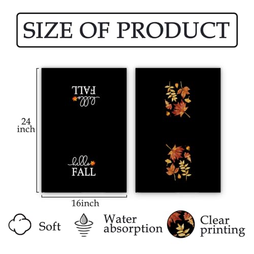 Hello Fall Kitchen Towels Set of 2 - Autumn Maple Leaves Decorative Hand Towels