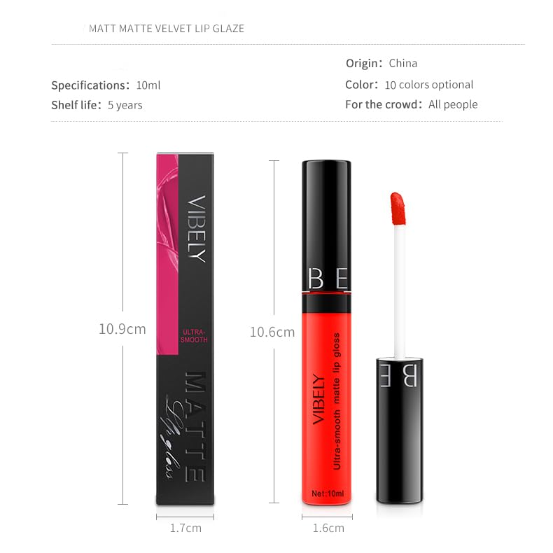 Black Matte Lip Gloss - Non-Stick Lipstick, 11 Colors, 0.34 FL OZ - SeleneTenderaes