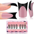 Medium Black French Tip Duck Nail Tips Set - 150pcs, Full Cover, Moon Curve, Soft Gel