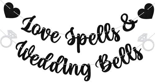 Halloween Wedding Banner Love Spells & Wedding Bells Party Decor Black Silver