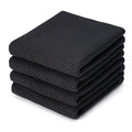 Kitchen Dish Towels 4-Pack Black Cotton Waffle Weave 13x28 Inches - Upgraded Absorbent & Durable