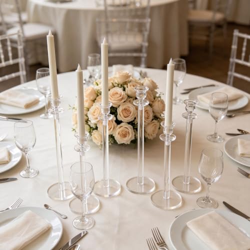 6-Piece Clear Acrylic Candle Holder Set for Weddings & Events - Variation of Clear / 6