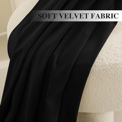 Black Velvet Blackout Curtains 52W x 90L - Set of 2 for Bedroom & Living Room - Includes Variation Black/52W x 90L