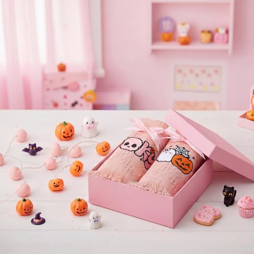 Halloween Pink Ghost Hand Towels - Cotton Bathroom & Kitchen Decor, 30x13 Inches