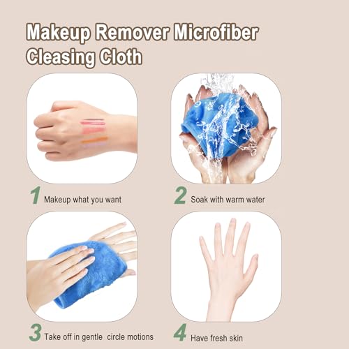 Multi-Color Reusable Makeup Remover Cloths - 6x6 Inch Microfiber Face Pads, 12 Pack with Travel Bag