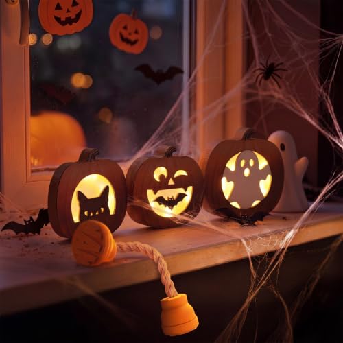 Halloween Lighted Pumpkin Table Decor Set with Ghost Cat Bat - Pinkunn