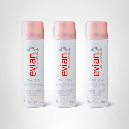 Evian Facial Spray 1.7 oz Travel Trio - Hydrating Mineral Water Mist for Face & Skin - Refreshes Makeup and Tones - TSA-Approved Mini Facial Spray to Hydrate and Refresh Skin Anywhere