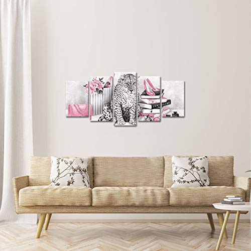 Pink Leopard Canvas Wall Art Prints for Woman Bedroom Girl Gift - L50 x H24 Variation