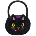 Black Halloween Light Up Trick or Treat Basket - LED Glowing Plush Cat Candy Bucket